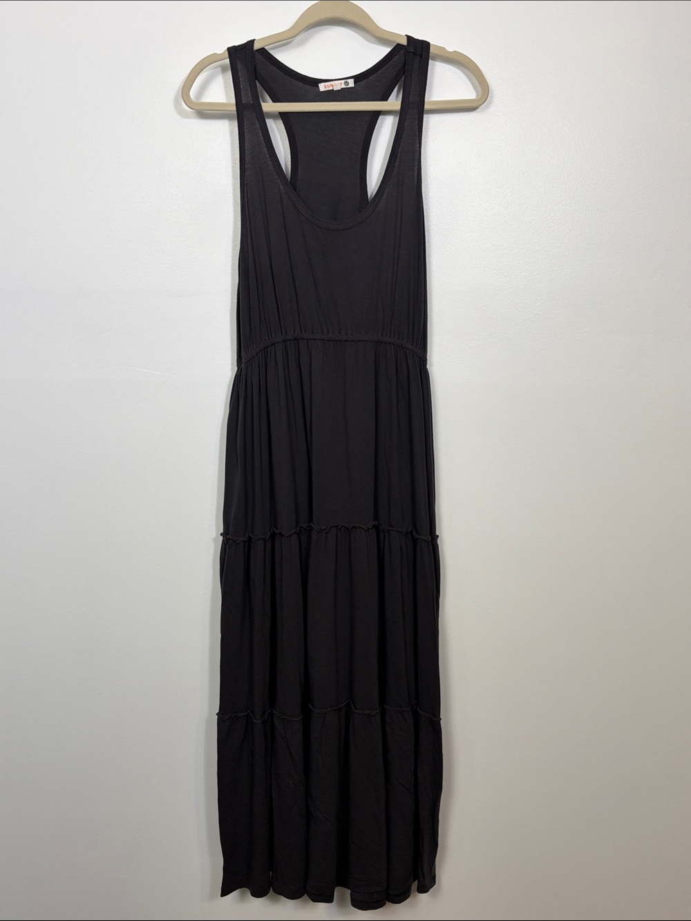 Sundry The Malibu Gray Tiered Cotton Modal Racerback Maxi Dress Womens 3 (Large)